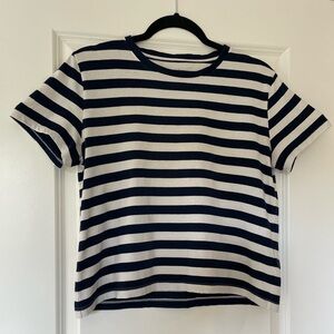 Everlane Navy and White Striped Shirt size small